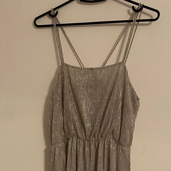 Like New Zara Iridescent Champagne Shimmer Delicate Strappy Midi Dress - Picture 10 of 12